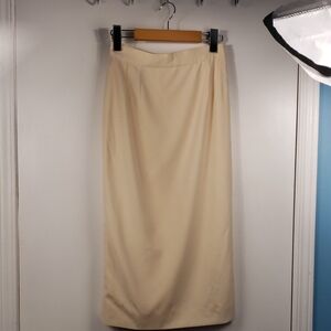 Vintage Wool Silk Blend CHANEL Cream Straight Midi Skirt Size 0